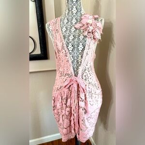Handmade Vtg Lace Tunic Upcycled Cottage Core Shabby Chic One Size Vest Duster